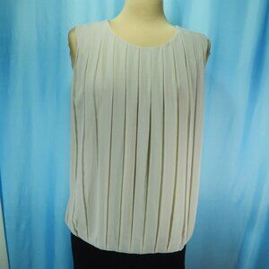 Calvin Klein Taupe Full Pleated Front Bubble Hem Sleeveless Career Top Large EUC